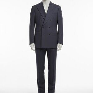 Anderson & Sheppard Savile Row London Navy Herringbone Wool Suit Size 48IT 38US